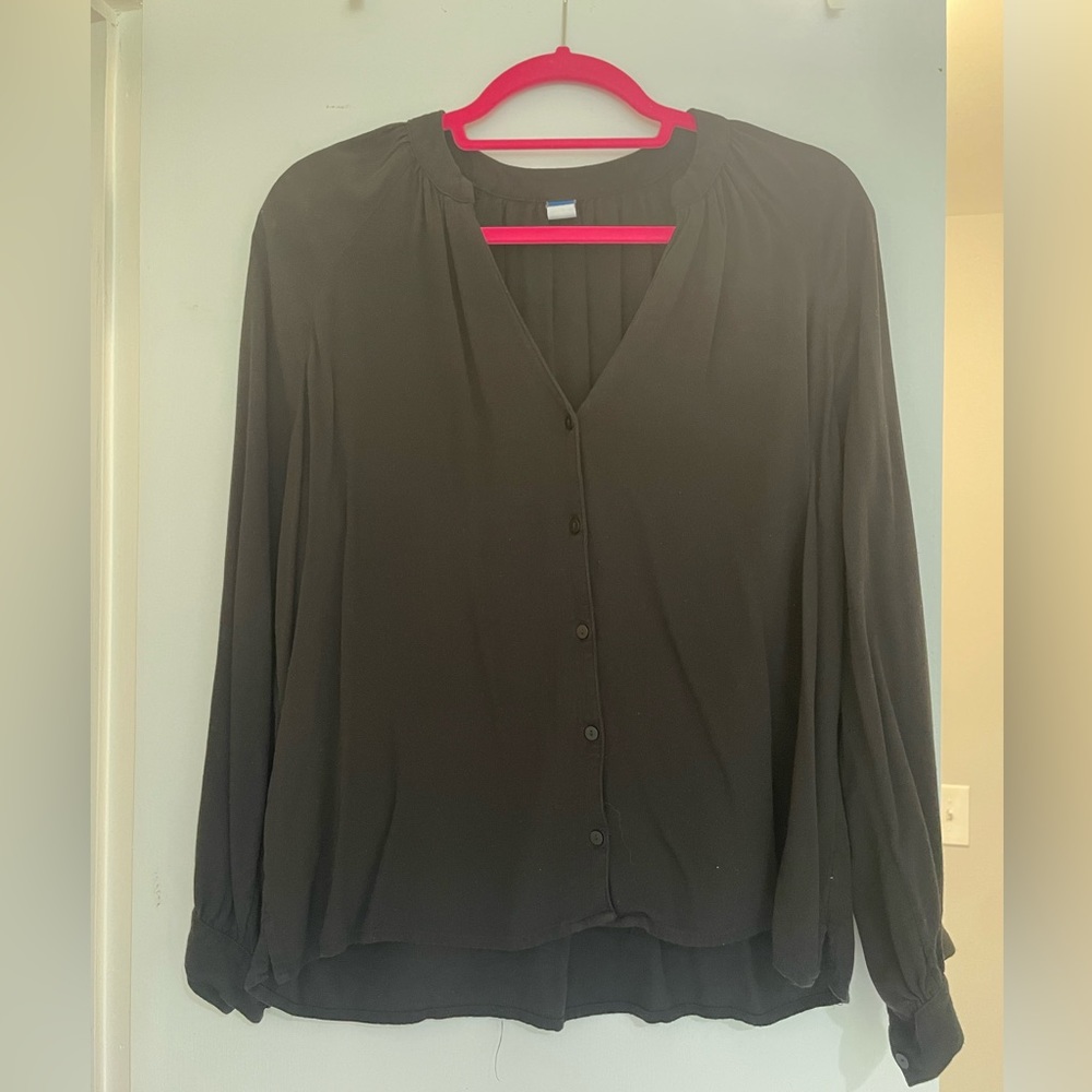 Split-Neck Long-Sleeve Button-Front Blouse for Women